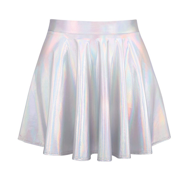HDE Girl's Metallic Skater Skort Dance Athletic Shiny Holographic Scooter Skirt Holographic - 12 - Image 4